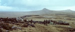 45 Cdo on Sapper Hill on 5 June 1982. Mount William in the middle, slopes of Tumbledown far right. The road you can see at the base of William is now the road to Mount Pleasant. This is taken from the west side of Sapper Hill, looking more or less west.