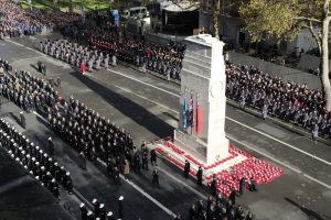 Veterans march at the Cenotaph during Remembrance Day parade